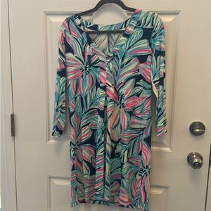 Lilly Pulitzer Long Sleeve Amina Dress In High Tide Navy Dancing Lady